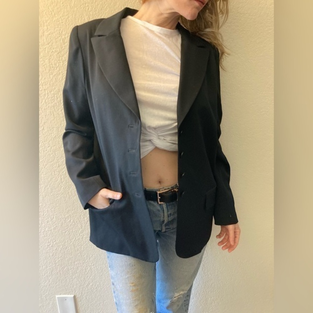 1980's Vintage David Hayes boxy black boyfriend jacket size 12